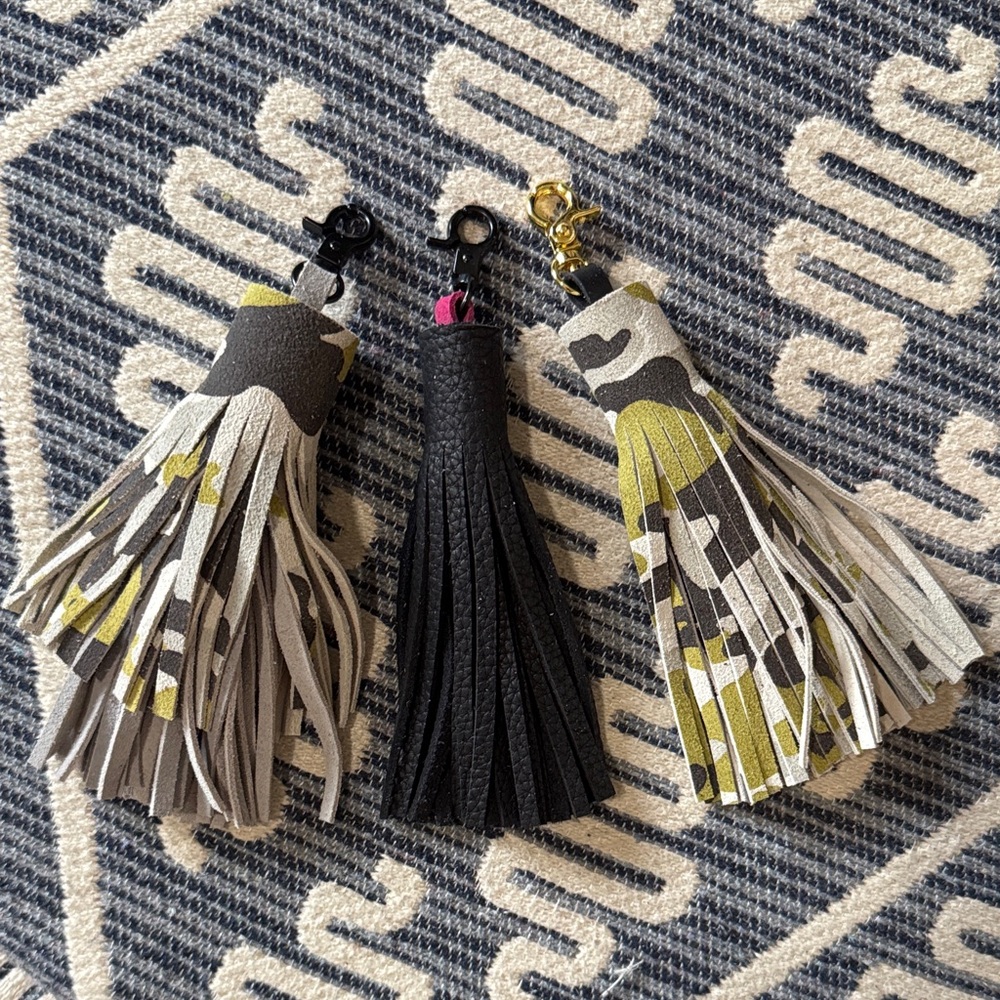 New Handmade Trio of Leather and Suede Tassel Keychains Lobster clasps